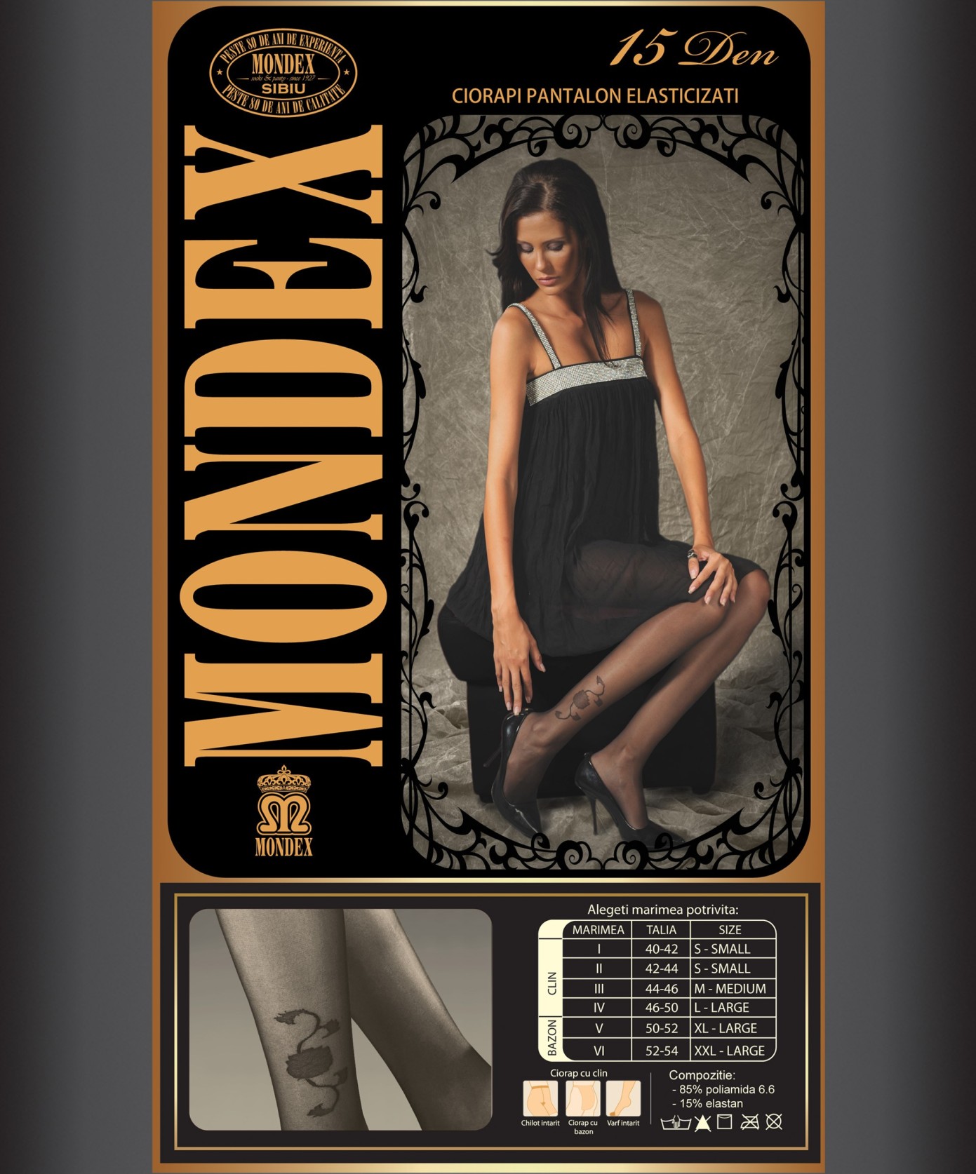 Ciorapi pantalon elasticizati cu model, 15 den - 9001-1