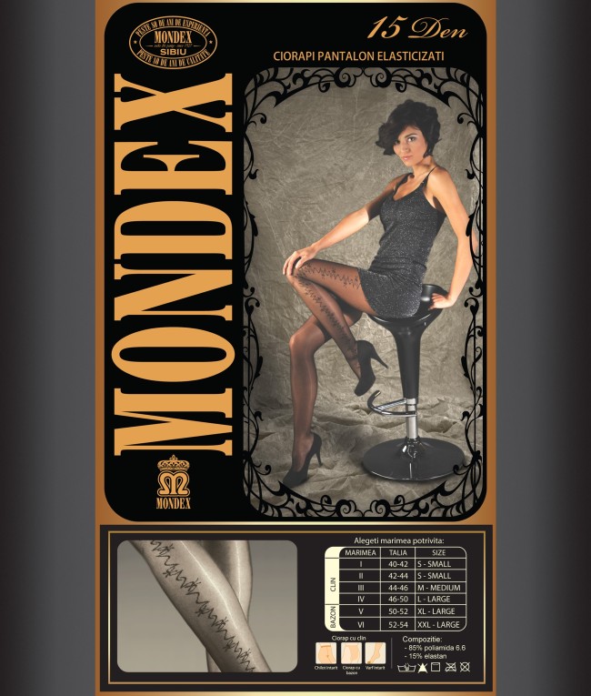 Ciorapi pantalon elasticizati cu model, 15 den - 9004-1