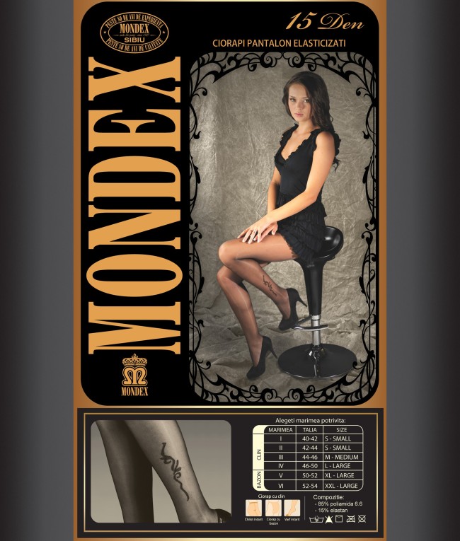 Ciorapi pantalon elasticizati cu model, 15 den - 9006-1