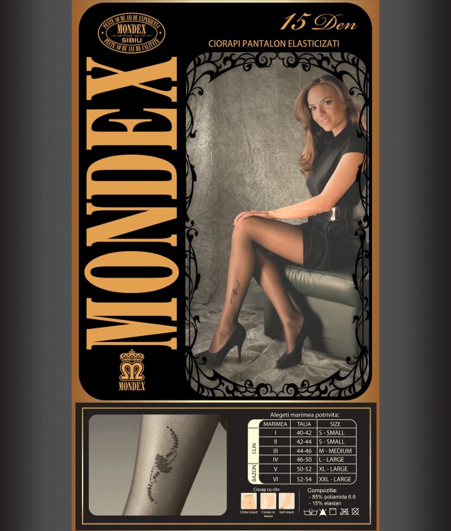 Ciorapi pantalon elasticizati cu model, 15 den - 9007-1
