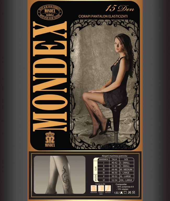 Ciorapi pantalon elasticizati cu model, 15 den - 9009-1