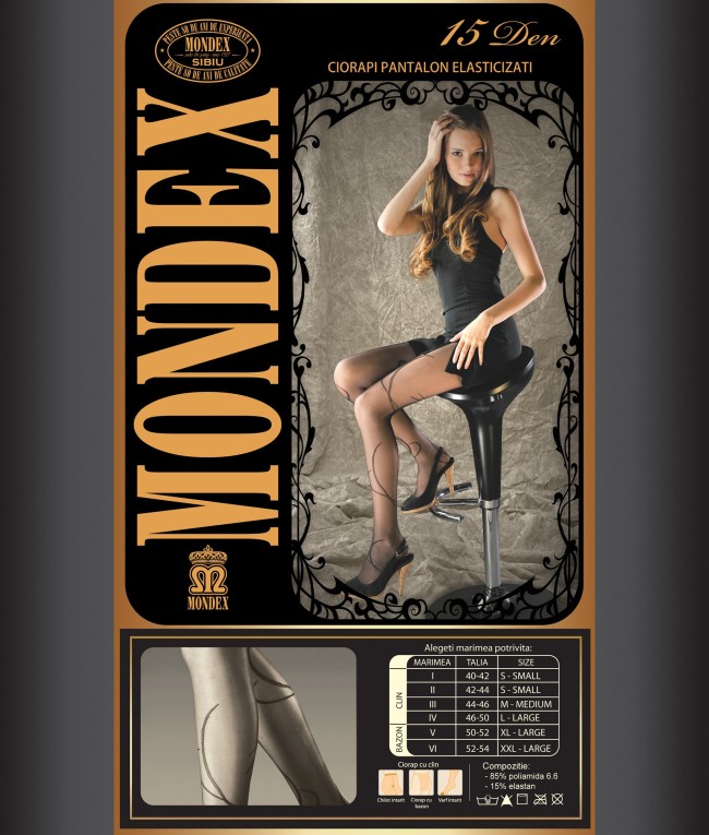 Ciorapi pantalon elasticizati cu model, 15 den - 9012-1