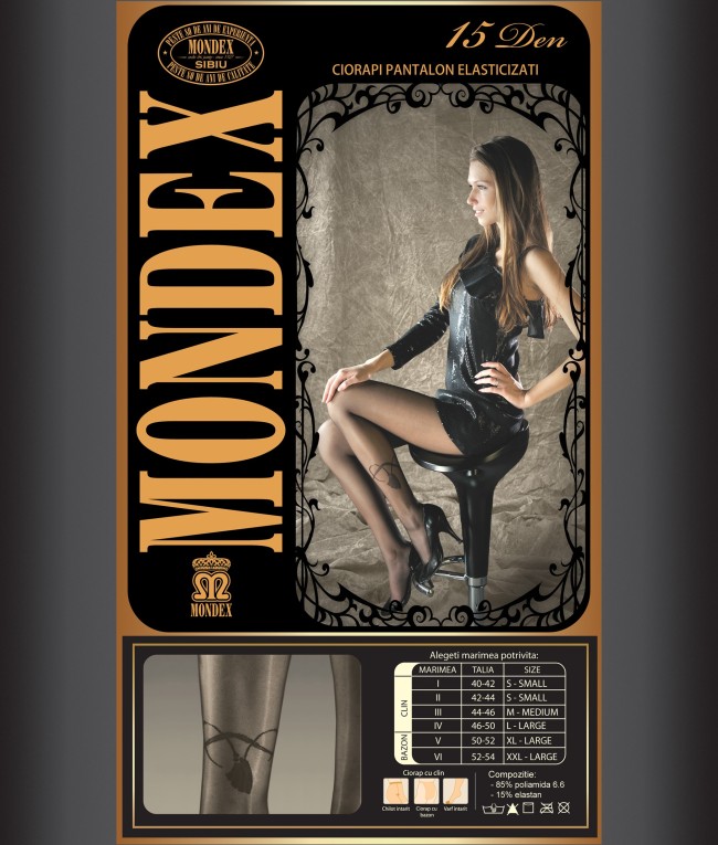 Ciorapi pantalon elasticizati cu model, 15 den - 9023-1
